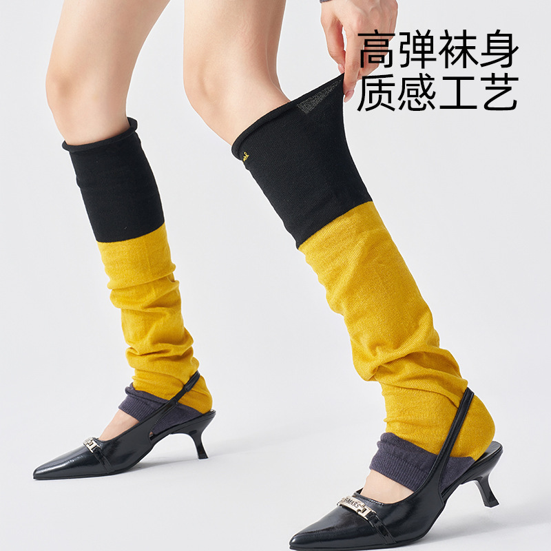2025早秋新款撞色堆堆袜刺绣字母花边日系腿套轻奢小众款羊毛袜套|undefined