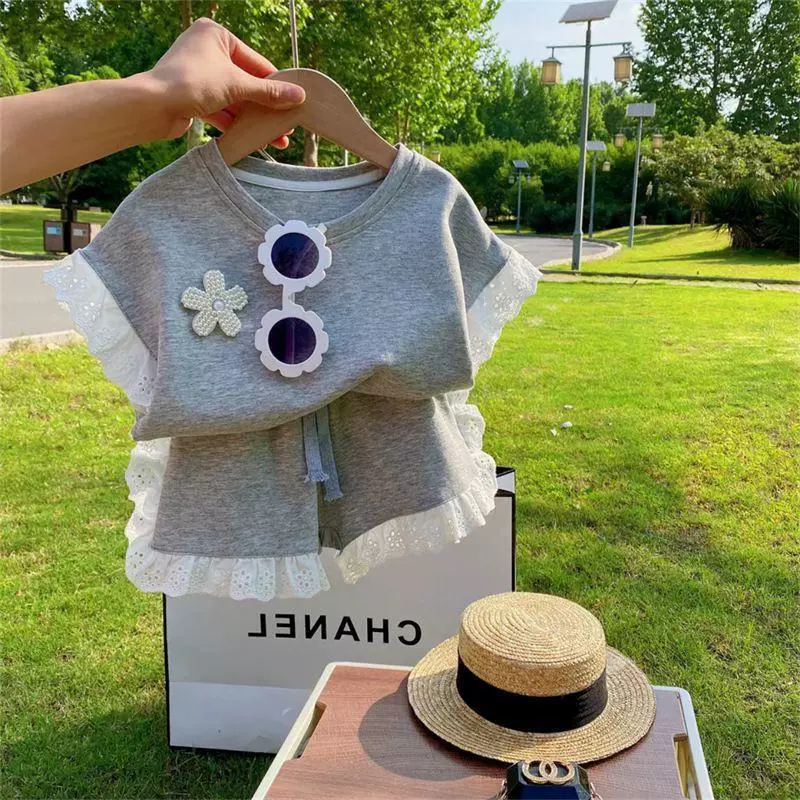 Летняя детская одежда бренда, комплект, детская футболка, спортивный костюм, корейский стиль, с коротким рукавом, западный стиль