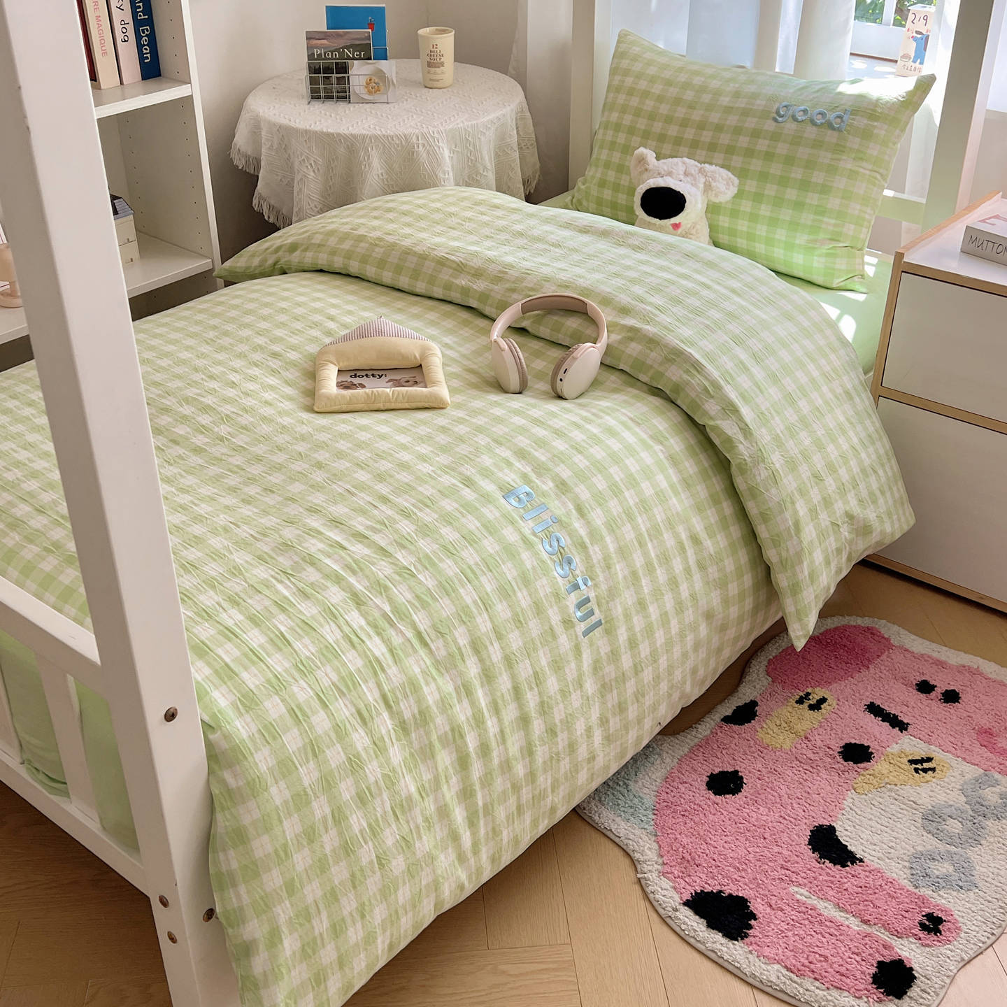 Al comienzo de la temporada escolar, dormitorio de estudiantes universitarios, algodón lavado, alojamiento de tres piezas, dormitorio individual, kit de dormitorio, sábanas, funda de edredón