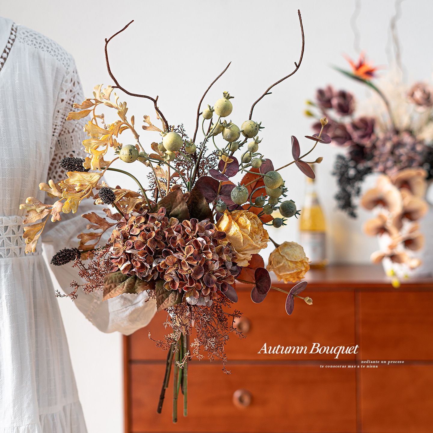 轻奢复古秋色仿真花束摆设客厅餐桌样板间高端装饰假花摆件手捧花