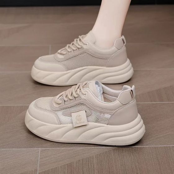 Women's Shoes Summer 2025 New Thick Sole with Skirt White Shoes Thin Light Soft Sole Mesh Breathable Sports Mesh Shoes