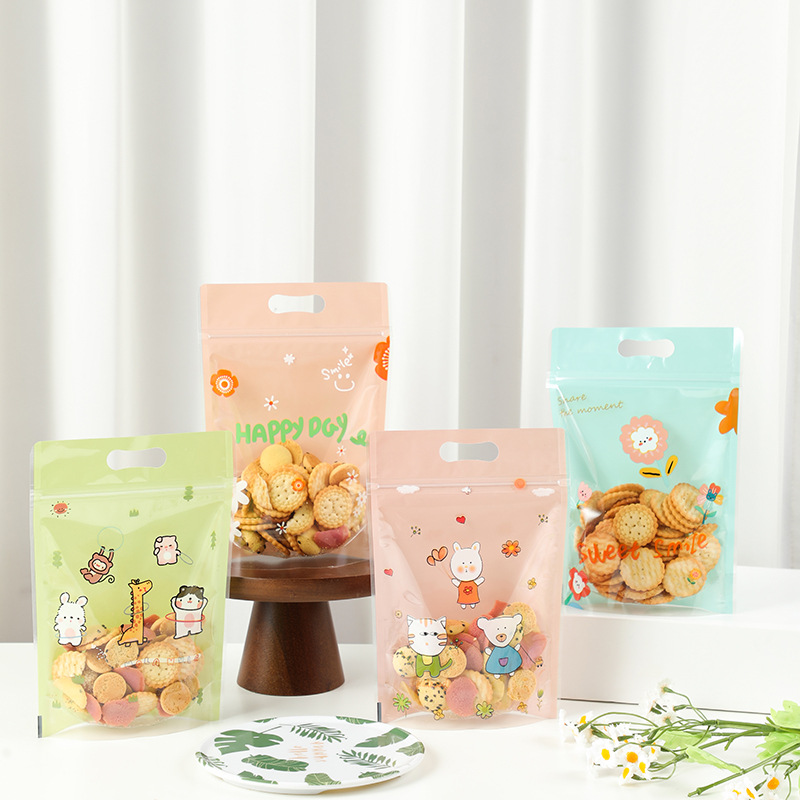 2025新款小动物雪花酥牛轧糖自立袋拉链袋透明饼干月饼自封袋50个