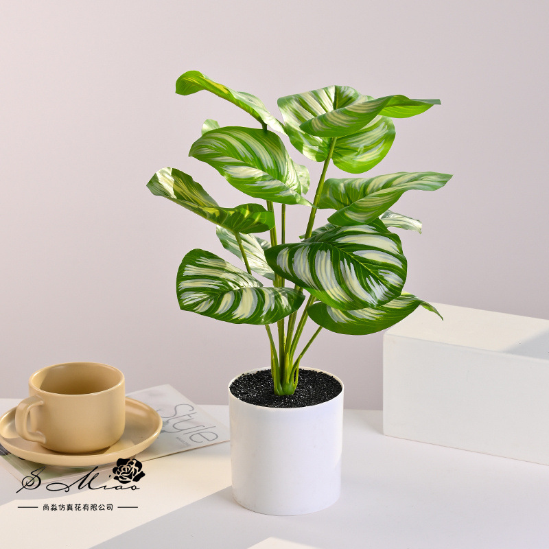 Plantas verdes de 12 hojas, plantas en macetas de simulación, flores artificiales, decoración de estudio fotográfico para el hogar creativo, plantas verdes artificiales, bonsai de simulación