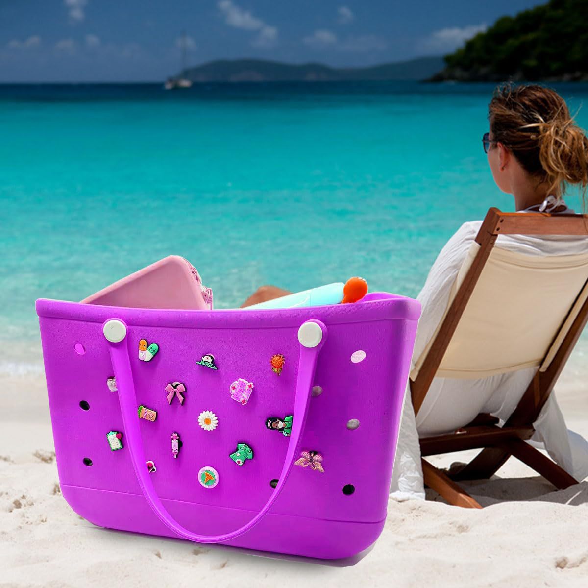 Bolso casual flor niña negra agujero bolsa accesorios bolso de playa bogg accesorios de bolso bogg decoración zapatos estándar grande flor