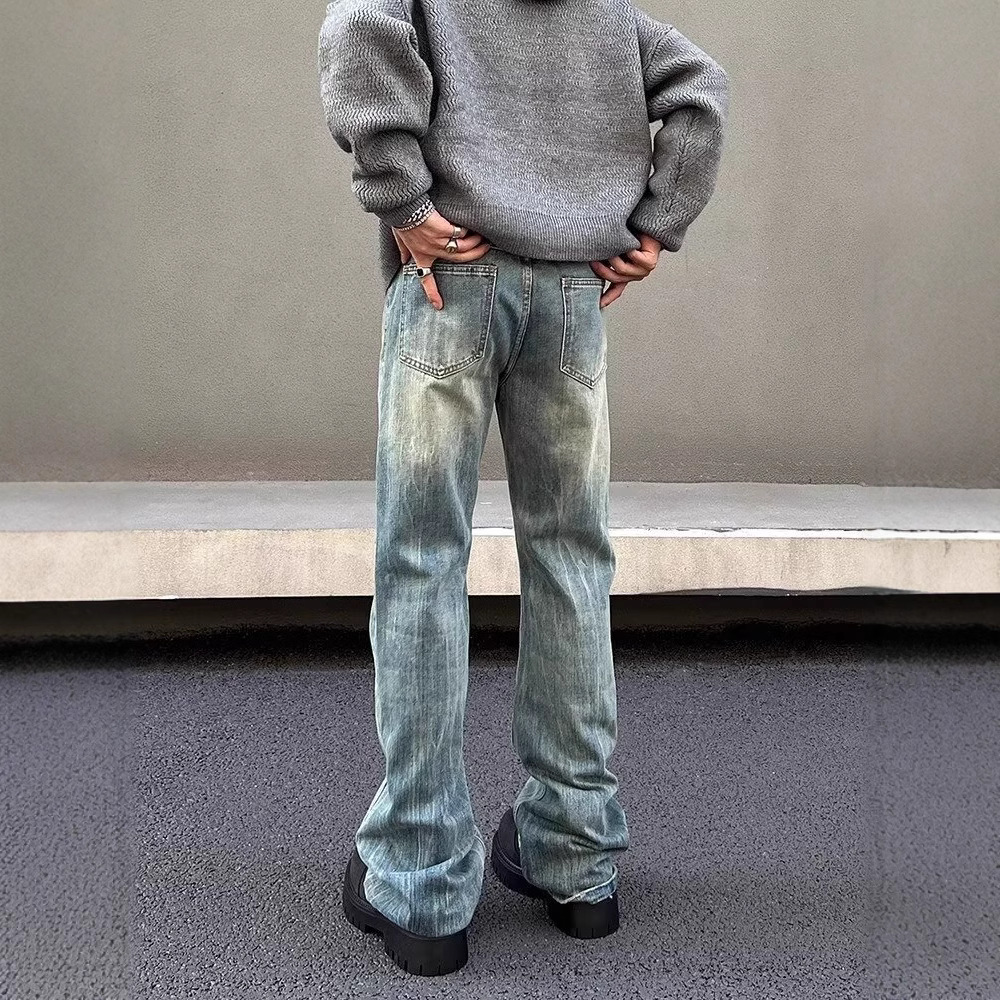 Men's Clothing Men's American Style Washed Blue Cleanfit Jeans Slightly Flared Straight Leg Retro Vintage Spring Autumn_mkmklike.com