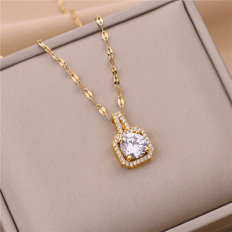 Simple Style Square Titanium Steel Copper Plating Inlay Zircon Pendant Necklace 1 Piece