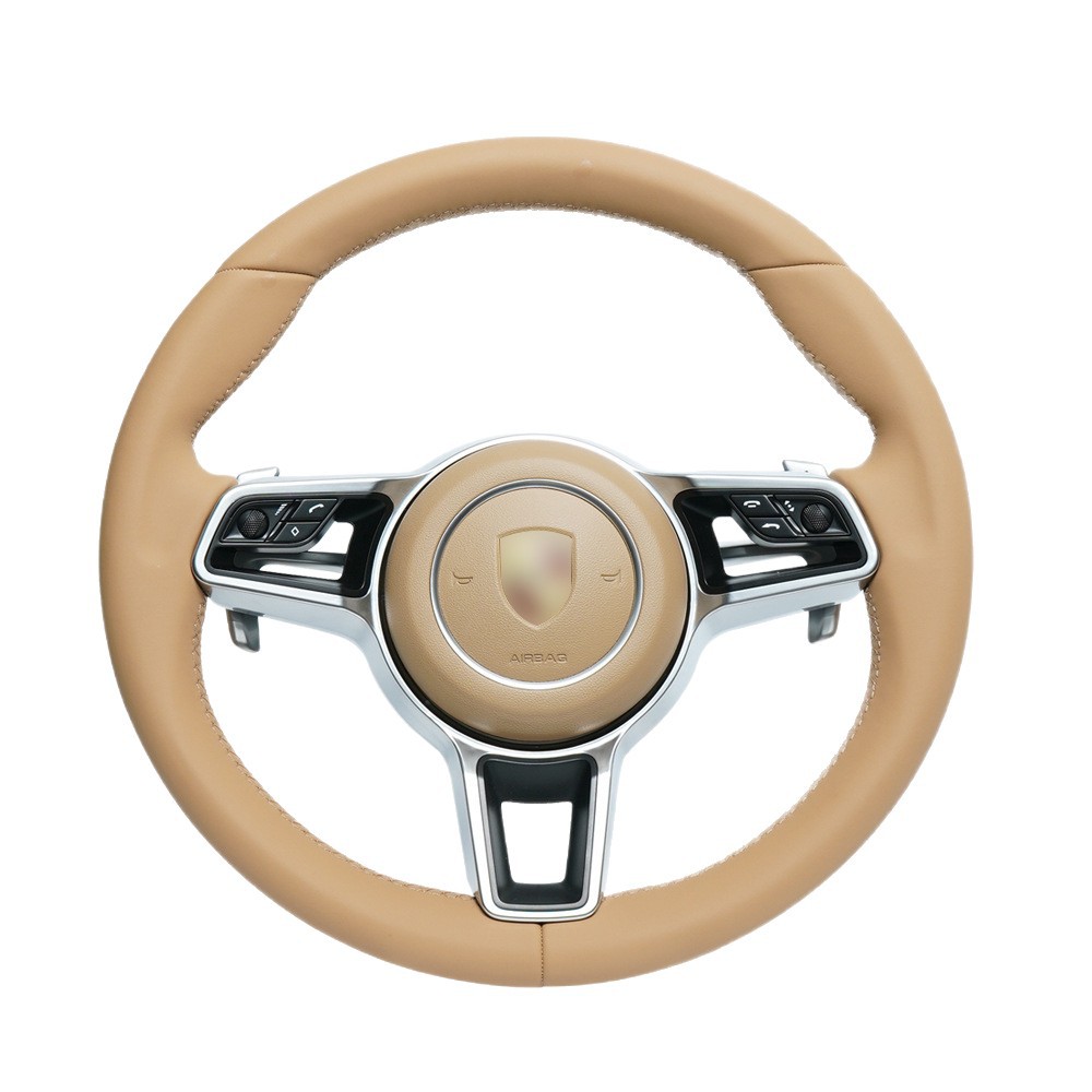 Porsche Steering Wheel Assembly for Porsche Cayenne Panamera 911 Cayman 718 Boxster (Steering wheel) - beige-full-leather-silver-frame-assembly