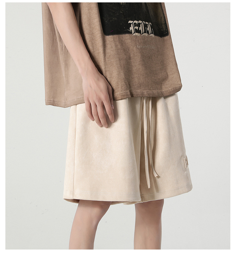 New summer casual shorts for men, suede loose stretch capri pants, American steel stamp straight-leg sport pants pic 17