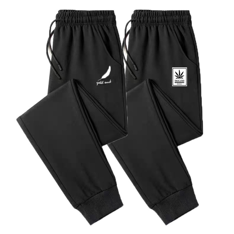 Men's casual pants, new spring/summer style, Hong Kong style jogger pants, loose trendy jogger pants, black elastic waist long pants