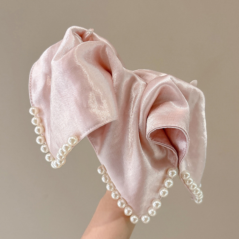 Toalla cuadrada blanca de satén retro francés, lazo para el cabello de intestino grueso, accesorios para el cabello de alta calidad para mujer, cuerda para la cabeza grande cuadrada 2025 nuevo