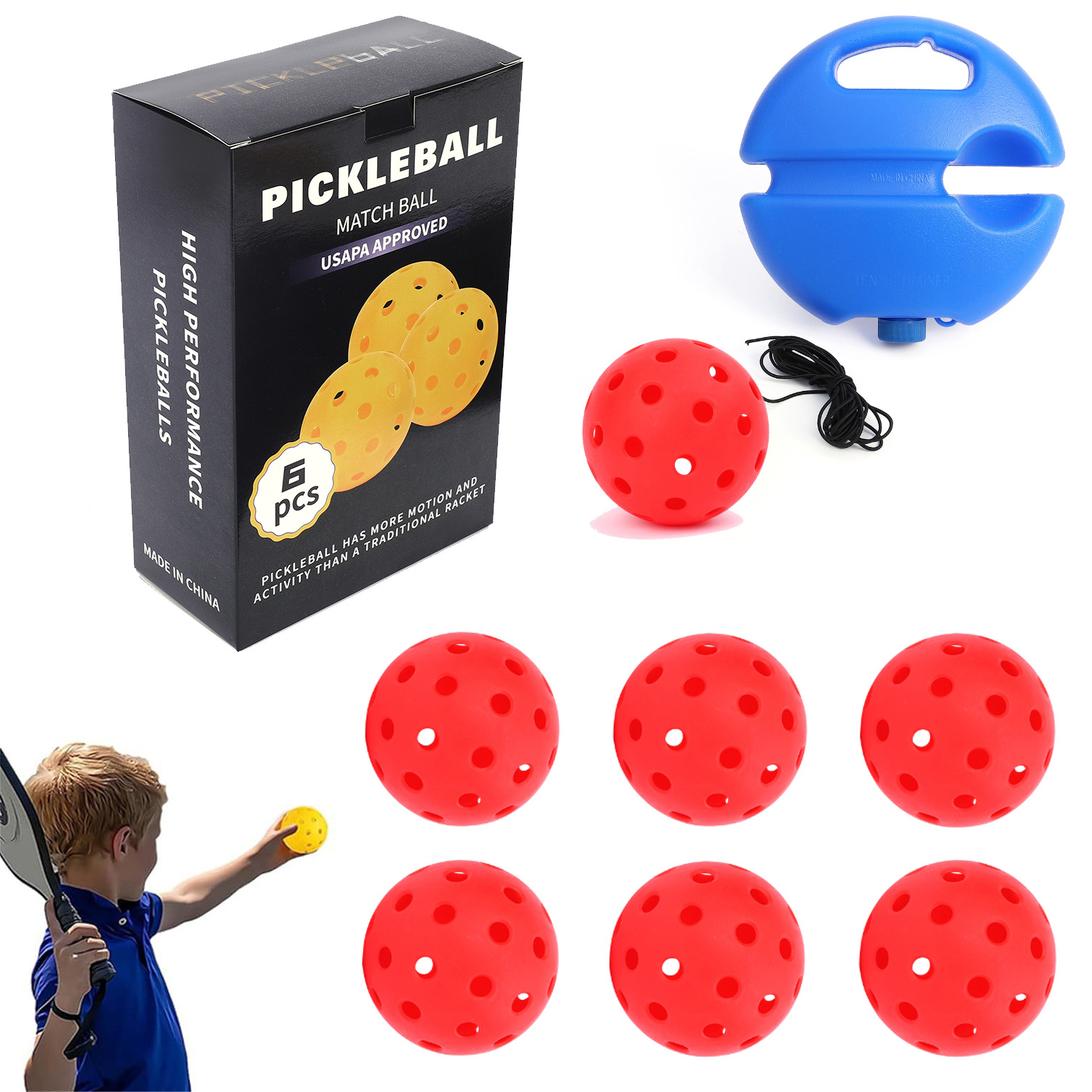 Entrenador de bolas de pico único 40 hoyos PE Bola de agujero elástico alto principiante práctica Pickleball base de inyección de agua