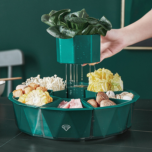 Hot pot platter drain basket divided household rotatable vegetable basket fruit plate washing vegetables double-layer vegetable platter side dishes