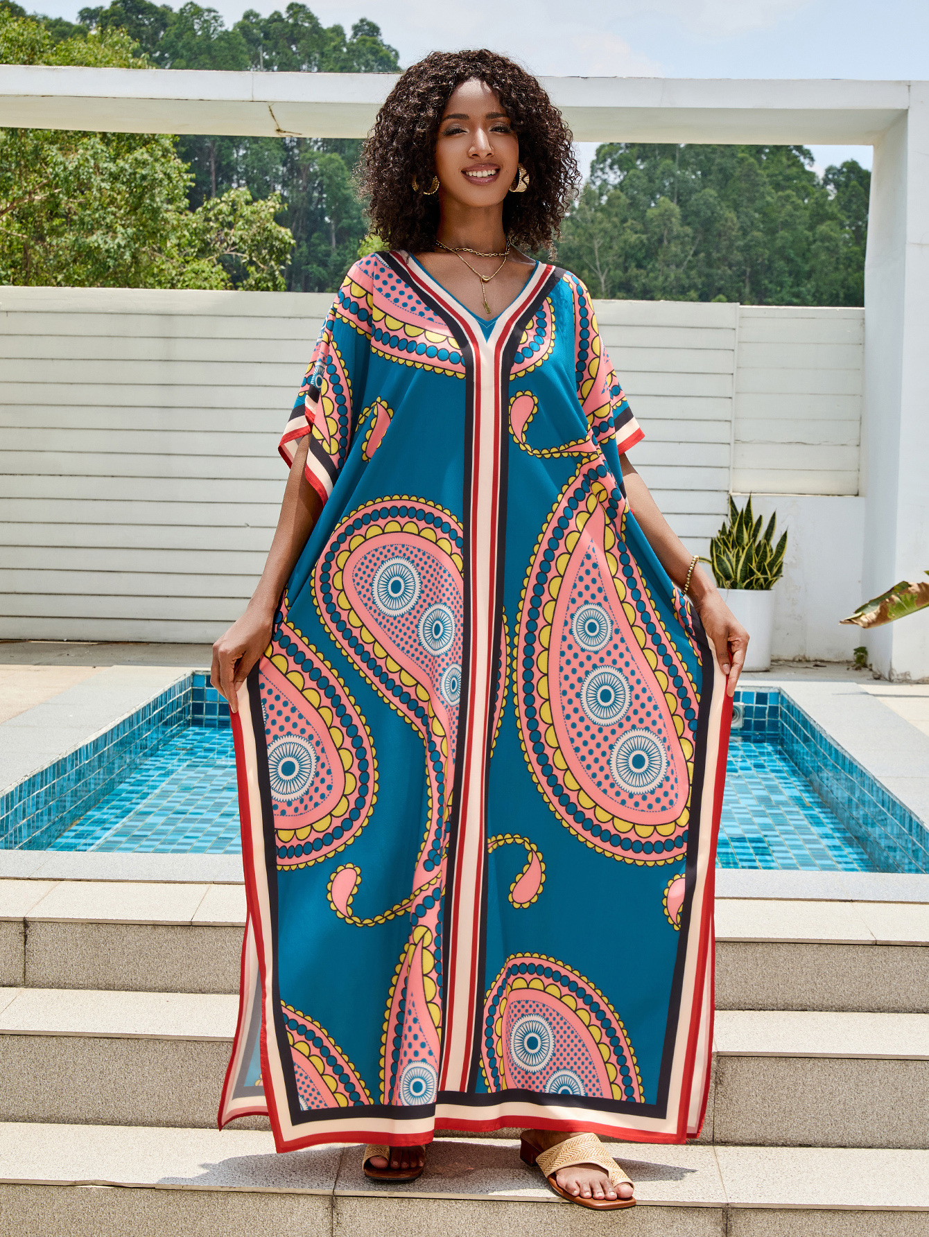 Camiseta de playa impresa suelta vestido de vacaciones bikini camiseta protector solar bañador exterior transfronterizo Amazon 5D346