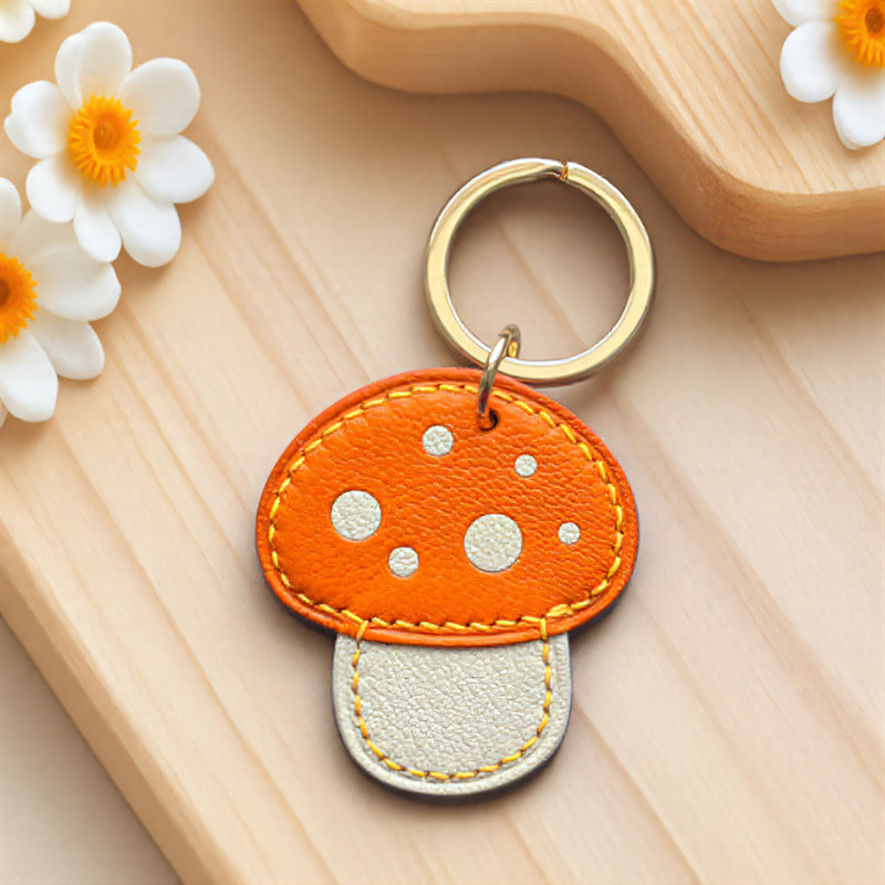 12g Weight Slip-on Clasp Closure Type Keychain Classification 1 Piece Quantity Daily Occasion Pu Leather, Metal Material Mushroom Pattern Unisex Gender Cute Style Cute Mushroom Pu Leather Metal Unisex Slip-on Keychain 7