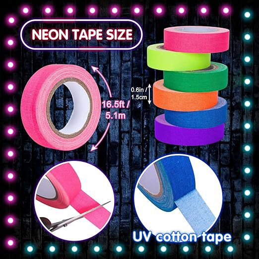 Cintas de tela UV fluorescente película escenario magia props luz nocturna fácil de identificar color alta viscosidad
