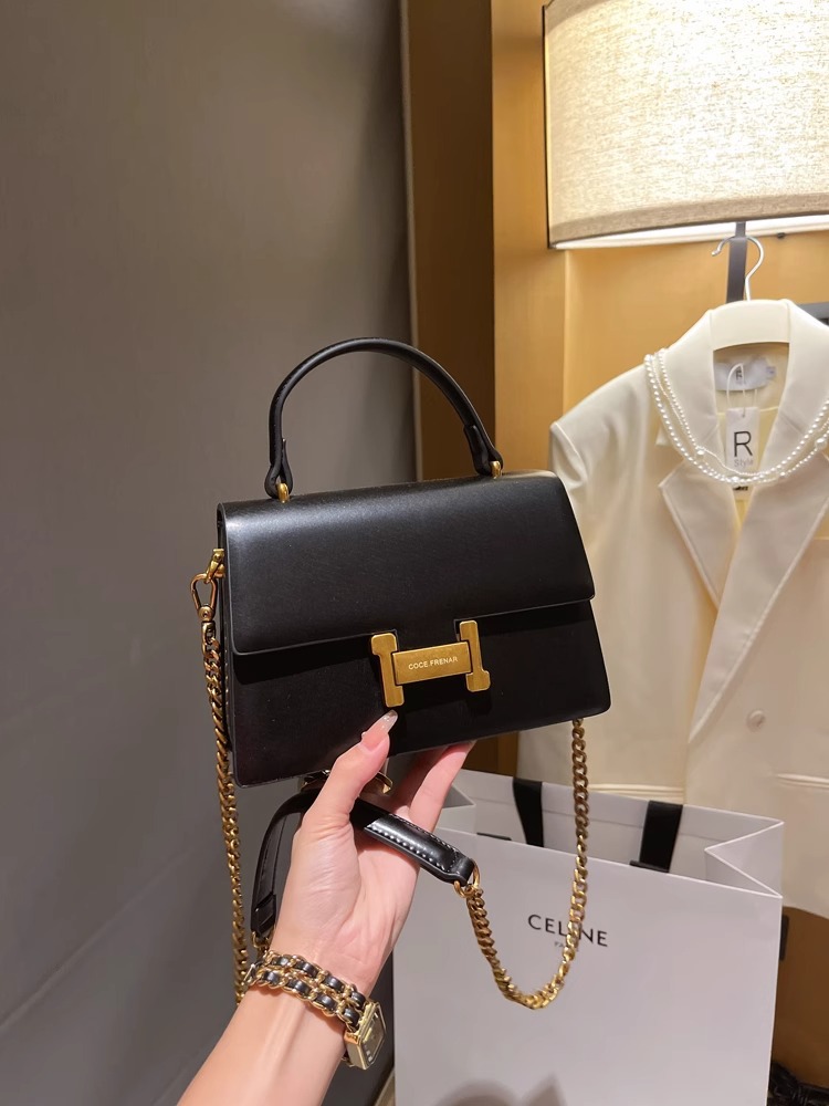 Túi xách vuông nhỏ thời thượng đeo chéo dây xích — Màu đen cổ điển, Cà phê Trung cổ, Xám than chì, Màu đỏ rượu chi tiết 3