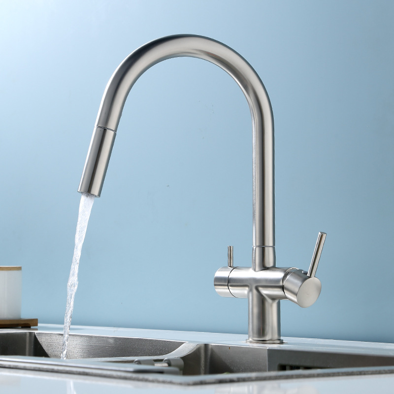 Grifos de cocina de extracción de explosión rusa transfronteriza, lavabos de verduras calientes y fríos, 3 - en - 1 grifos de purificación de agua de doble control