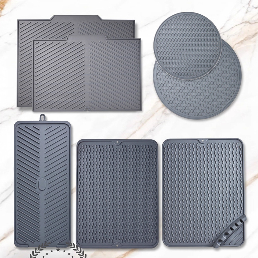 맞춤형 국경 간 실리콘 배수 매트 주방 단열 매트 다기능 식사 컵 받침 접시 건조 보관 매트 미끄럼 방지 매트