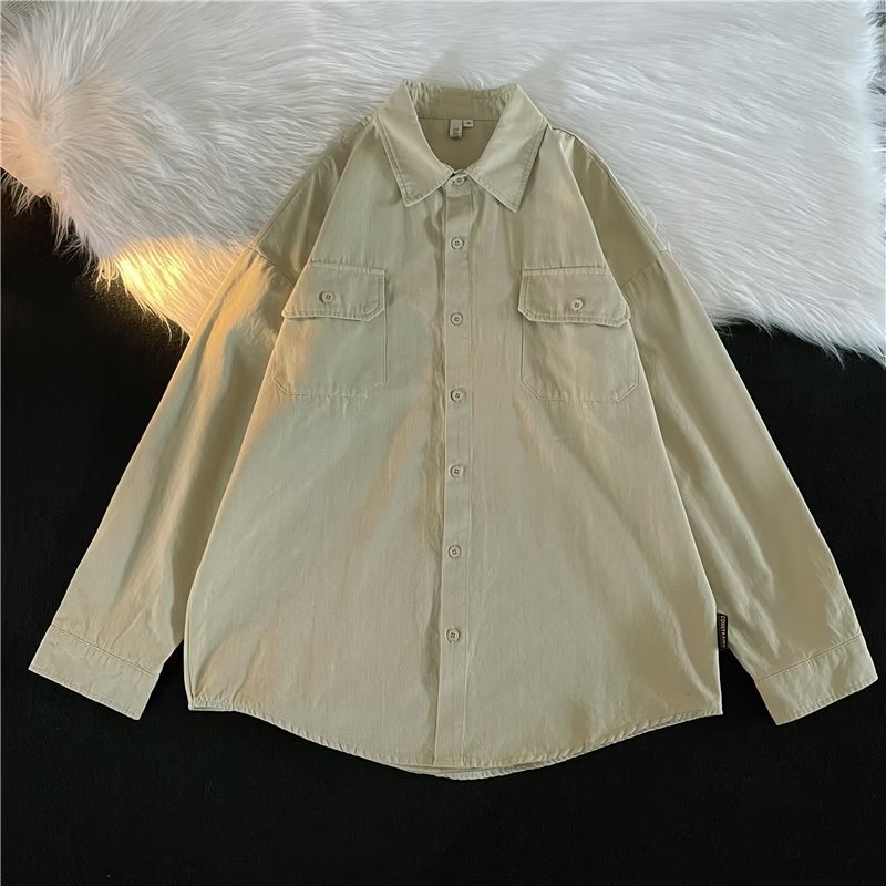 Double Pocket Tooling Shirt Outdoor Spring and Summer Long Sleeve Men's Eaulets Lapel Fishing Travel Retro Shirt Jacket