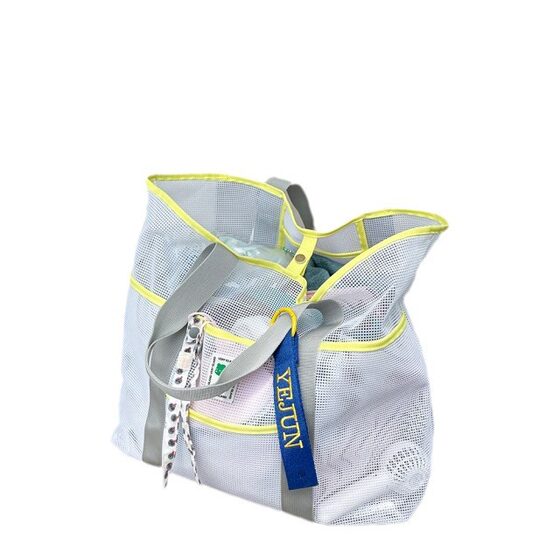 New Korean Ins Beach Bag Large Capacity Swimming Storage Bag Outdoor Convenient Single Shoulder Folding Hand Mesh Bag