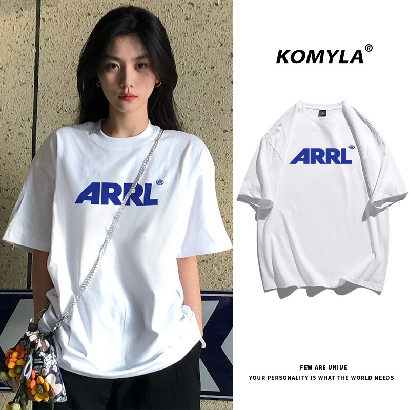 Simple Letter Printing Couple Short-sleeved T-shirt Women's Summer New Antique bf Lazy Style Pure Cotton Half-sleeved Top tee
