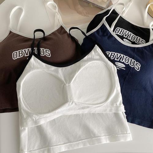 American retro letter suspender strap bra underwear fixed cup inner one-piece gathering and outer wear versatile breast wrapping for women