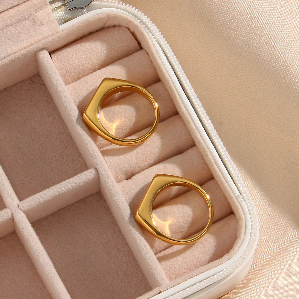 PVD Coated Gold Plating Process PVD Coated Real Gold Plated 18K Gold Rectangle 304 Stainless Steel Fashion Waterproof Non Tarnish Rings