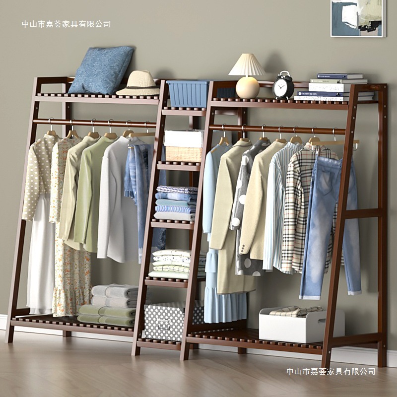 Household Simple Floor-Standing Wardrobe Indoor Multi-Layer Children's Solid Wood Coat Rack Storage Wardrobe Economical Clothes Hanging