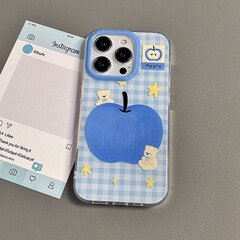 青いリンゴのクマさん iPhone 16 Pro用スマホケース 新型iPhone 15 Pro Max用漫画風13個性17