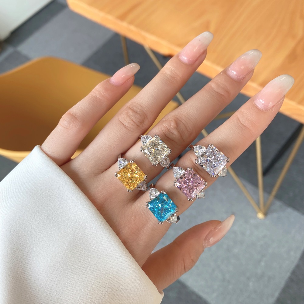 Fashion Square Silver Plating Inlay Artificial Gemstones Rings 1 Piece