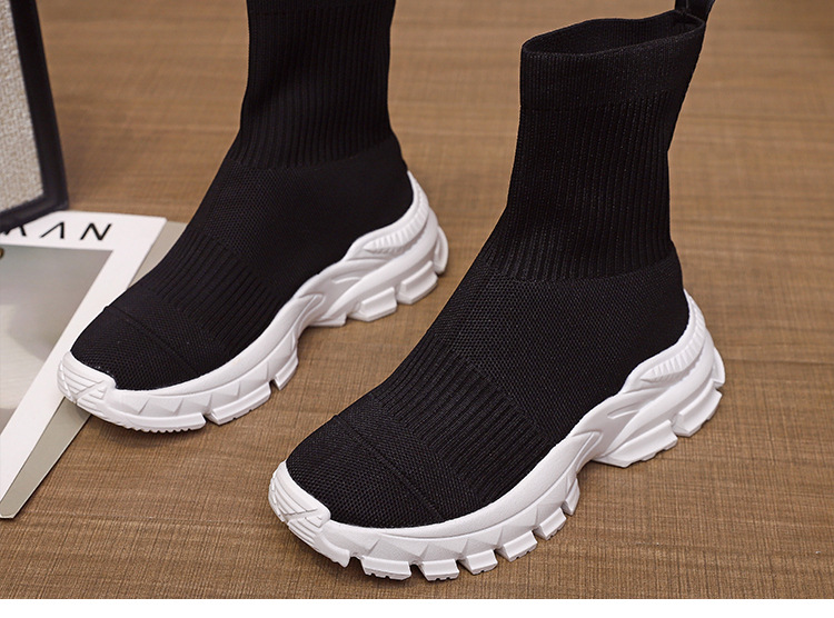 Spring New Fly Knitted Short Boots Thick Soled Versatile Stretch Socks Shoes Thick Soled Knitted Sports Casual Shoes Women's Boots_voghion.com