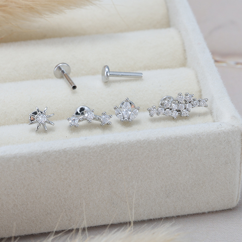 Stainless Steel + Copper Zircon Internal Thread Lip Piercing 16G Moon Cartilage Earring detail image 7