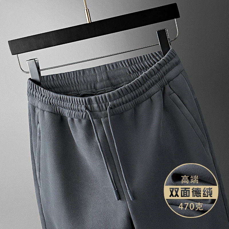 Бархатные повседневные спортивные брюки, мужские зимние прямые брюки, свободные спортивные штаны больших размеров, теплые брюки на флисовой подкладке, двусторонние флисовые брюки