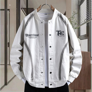2025 Spring and Autumn New Fashionable Brand Denim Jacket Men's Youth Work Jacket Junior Senior high school Student Baseball Suit