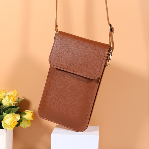 Solid Color Touch Screen Mini Phone Bag Korean Style Summer Niche Simple Soft Leather Multi Layer Crossbody Bag