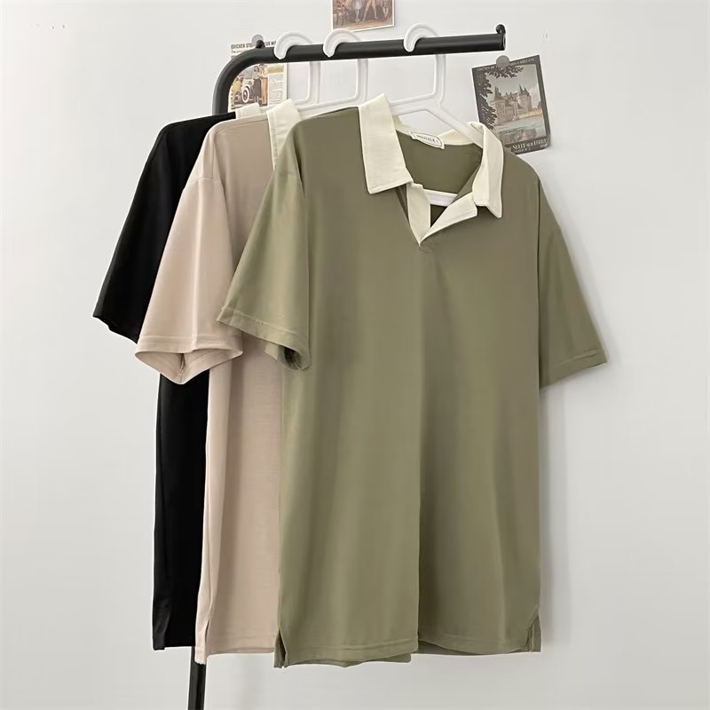 2024 nuevo polo de manga corta con solapa de todo fósforo camiseta de verano de marca de moda para hombres Camiseta de moda delgada de estilo coreano