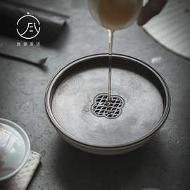 宜室茶话 冰裂高足陶瓷壶承干泡台功夫茶具浮雕可养开片蓄水茶盘