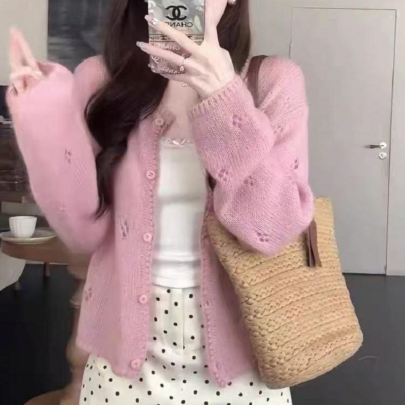 Corea del Sur suave gancho hueco verde cardigán de punto para mujeres 2026 primavera nuevo nicho suave suéter glutinoso abrigo image 3
