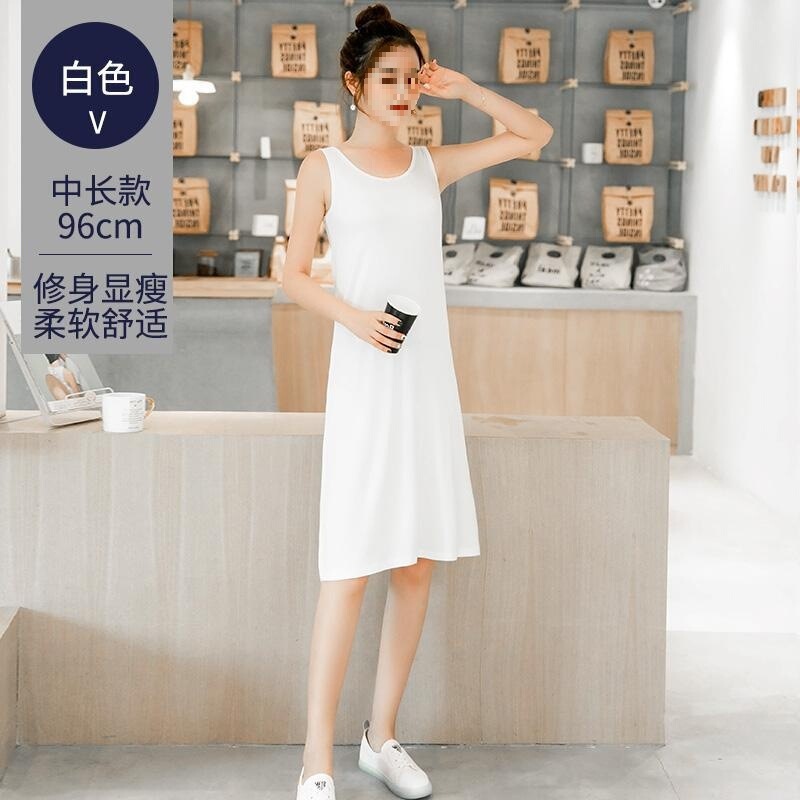 Black Vest Dress for Women, Summer Loose Modal Camisole Dress, Mid-Length Sleeveless Dress with A-Line Base Layer