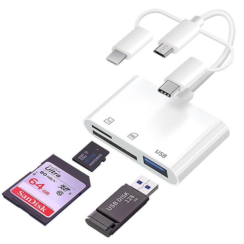 Suitable for Apple Type-c USB three-head five-in-one OTG card reader SD/TF four-in-one mobile phone card reader