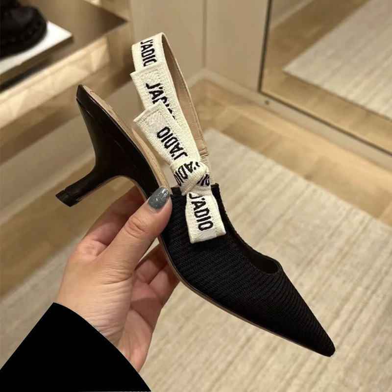 Follow Version Pointed Letter 2025 Sandals High New High Heels Women's Baotou Bow Straps Thin Large Size Kitten Heels