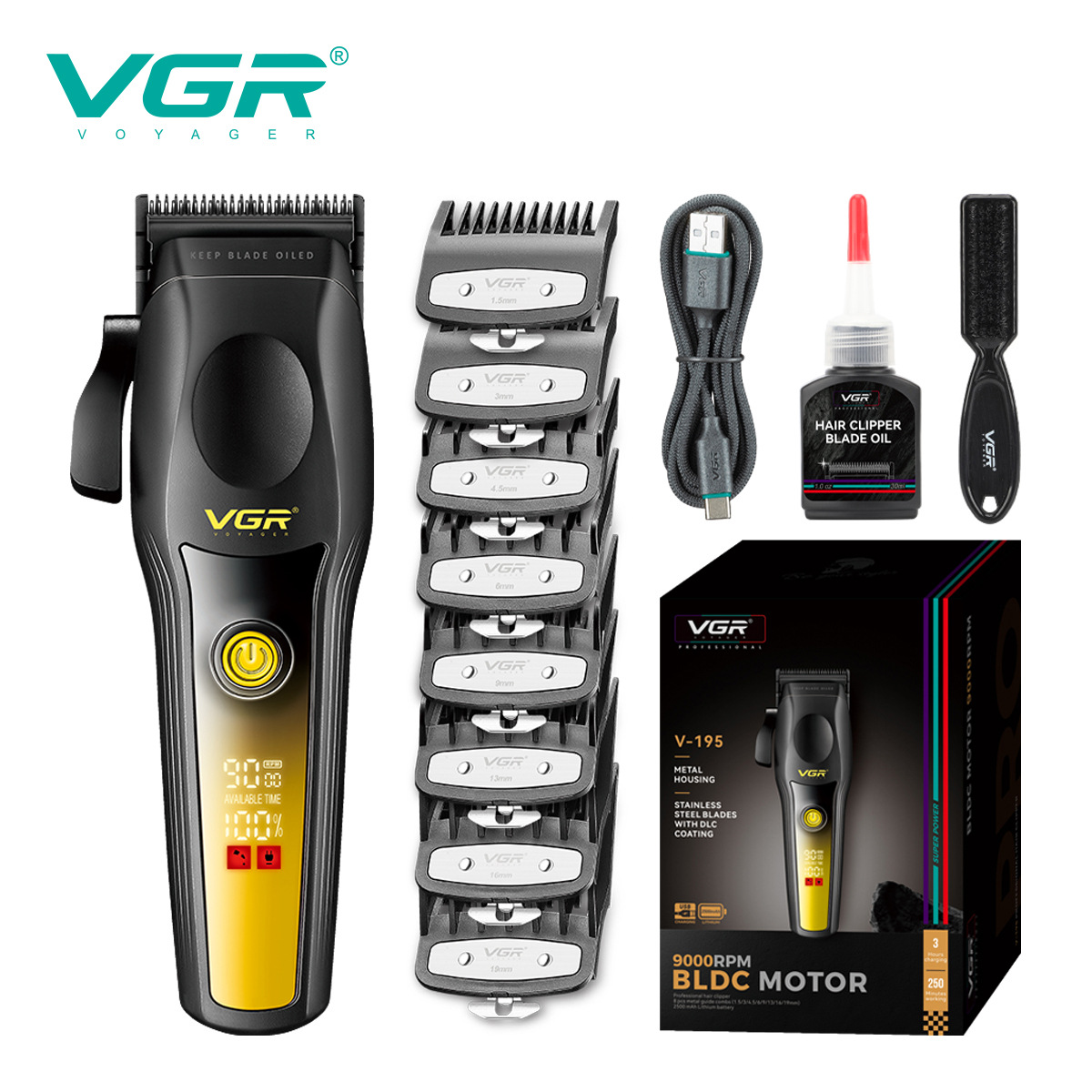 Professional Electric Hair Clipper High-Speed Brushless Motor (9000 RPM) Digital Display Metal Hair Trimmer_voghion.com