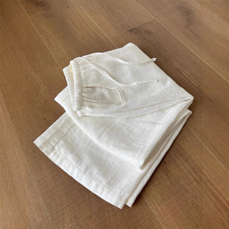 Personal Fei often recommend, giant show leg length!! Washed White Ramie Pants Flexible and Relaxed Linen Wide Leg Pants for Women