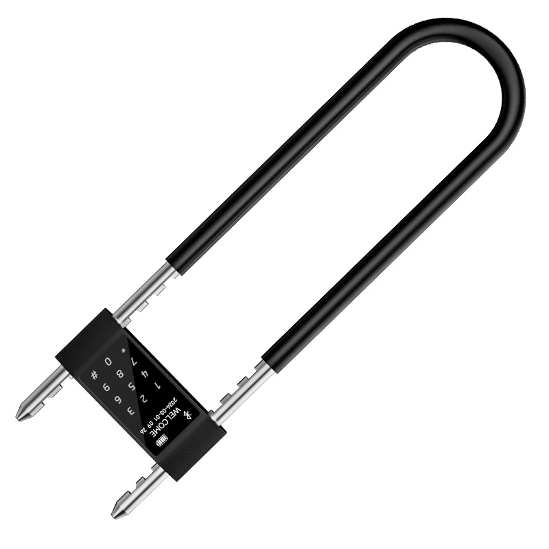 Cerradura de combinación inteligente en forma de U con huella dactilar en stock para puertas exteriores, cerradura de combinación de puerta de vidrio de tres dígitos engrosada y extendida para oficina.