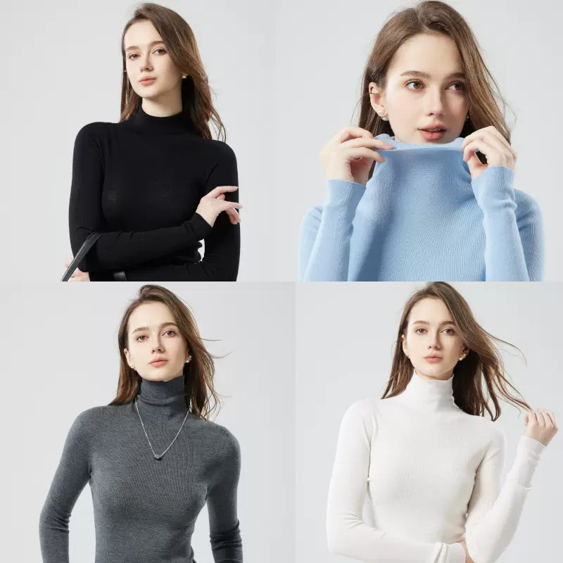 60支扬子纱无缝18针织打底衫女秋冬100%纯羊毛衫套头高领毛衣女装