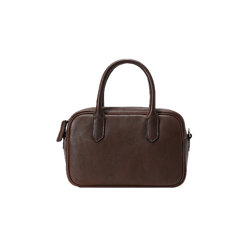 Qiuzhen Wide Vegetable-Tanned Cowhide Casual Versatile Handbag Crossbody Shoulder Bag Bowling Small Square Bag For Women - Thumbnail 5