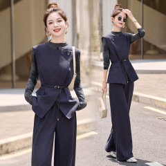 时尚套装女2025秋季新款高级感时髦洋气马甲休闲显瘦阔腿裤三件套