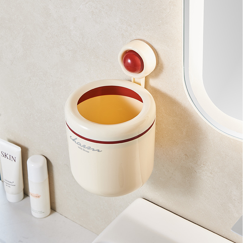 Plastic bathroom wall hanging trash can round transparent pressure strip small size garbage box vacuum suction wall wastebasket wholesale