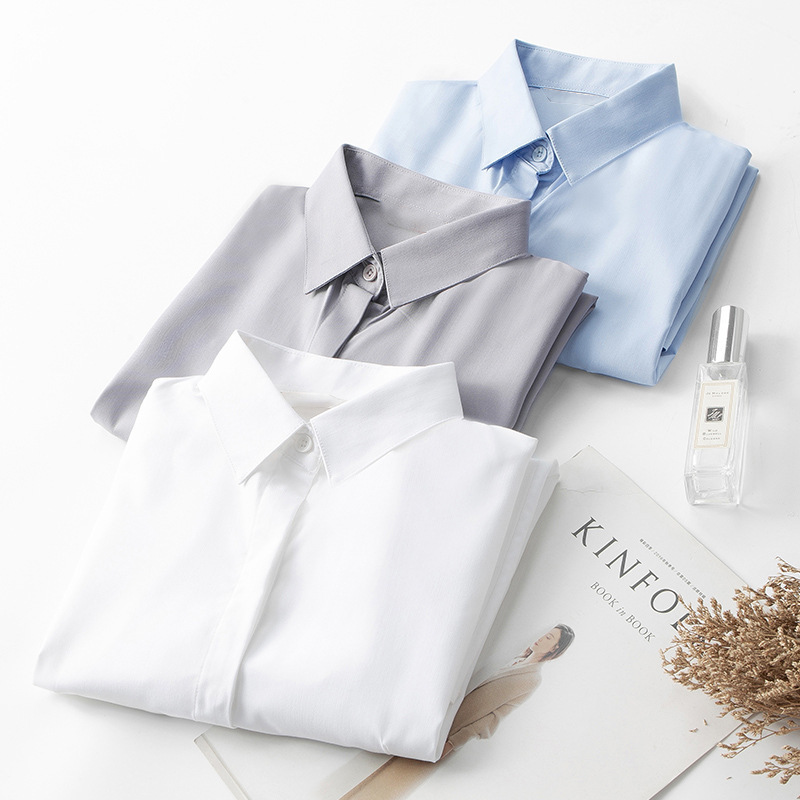 2026 Spring White Long-Sleeved Women's Shirt Modal Shirt Professional Workwear Formal Blue Work Clothes 2026 Spring White Long-Sleeved Women's Shirt Modal Shirt Professional Workwear Formal Blue Work Clothes