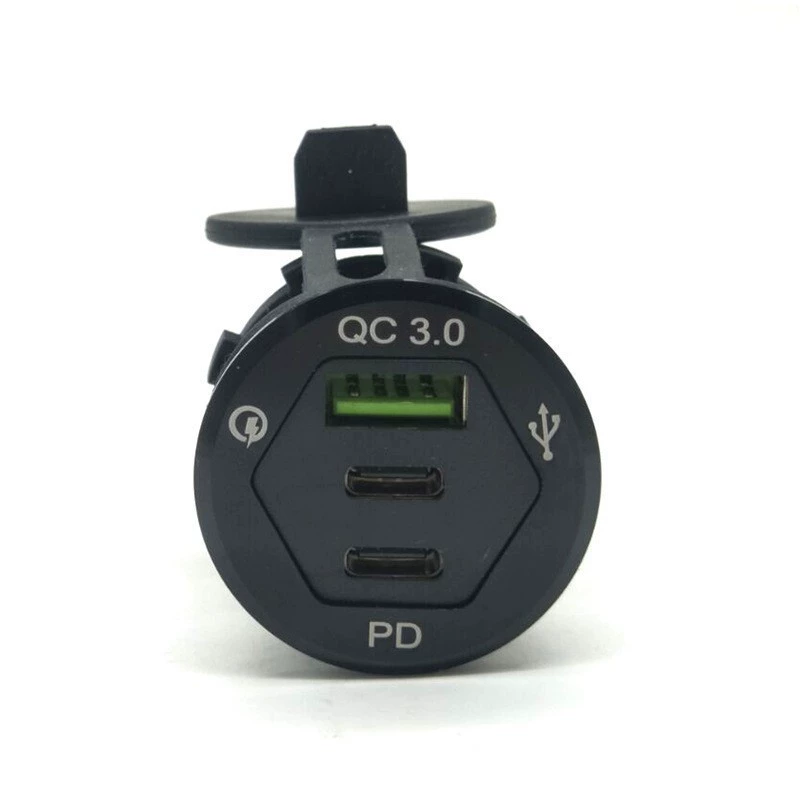 Металлическое QC3.0+ двойная PD быстрая зарядка зарядное устройство для мобильного телефона, автомобиль, мотоцикл и судно модификация, трёхпортовая быстрая зарядка розетка